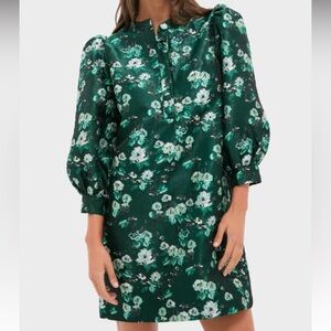 Tuckernuck Dark Green Floral Puff-Sleeve Mini Dress
